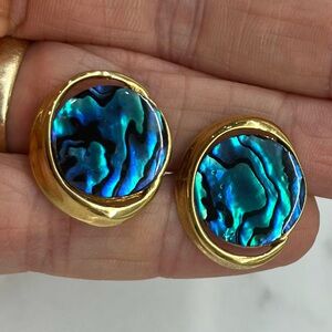 Pair of Vintage Abalone Like Gold Tone Earrings